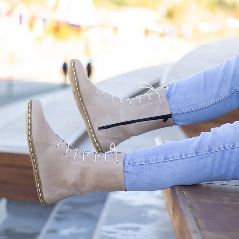 Luxury Edition - Artisian Made Beige Italian Leather Dominante Barefoot Boot