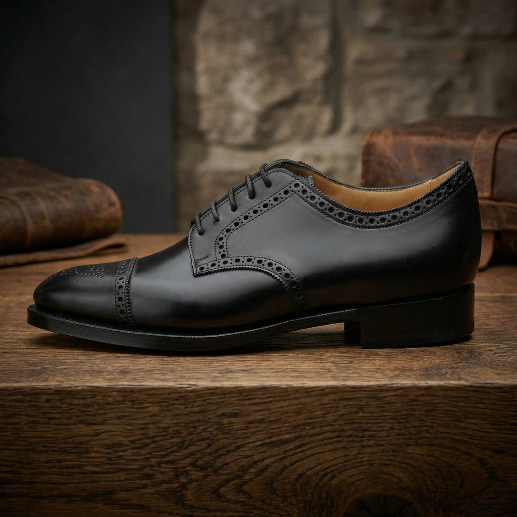 Height Increasing Black Leather Friars Brogue Derby Shoes