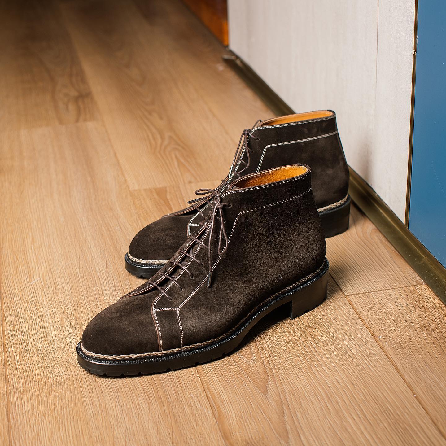 Norwegian Welted Brown Suede Ascoli Lace Up Derby Boots 