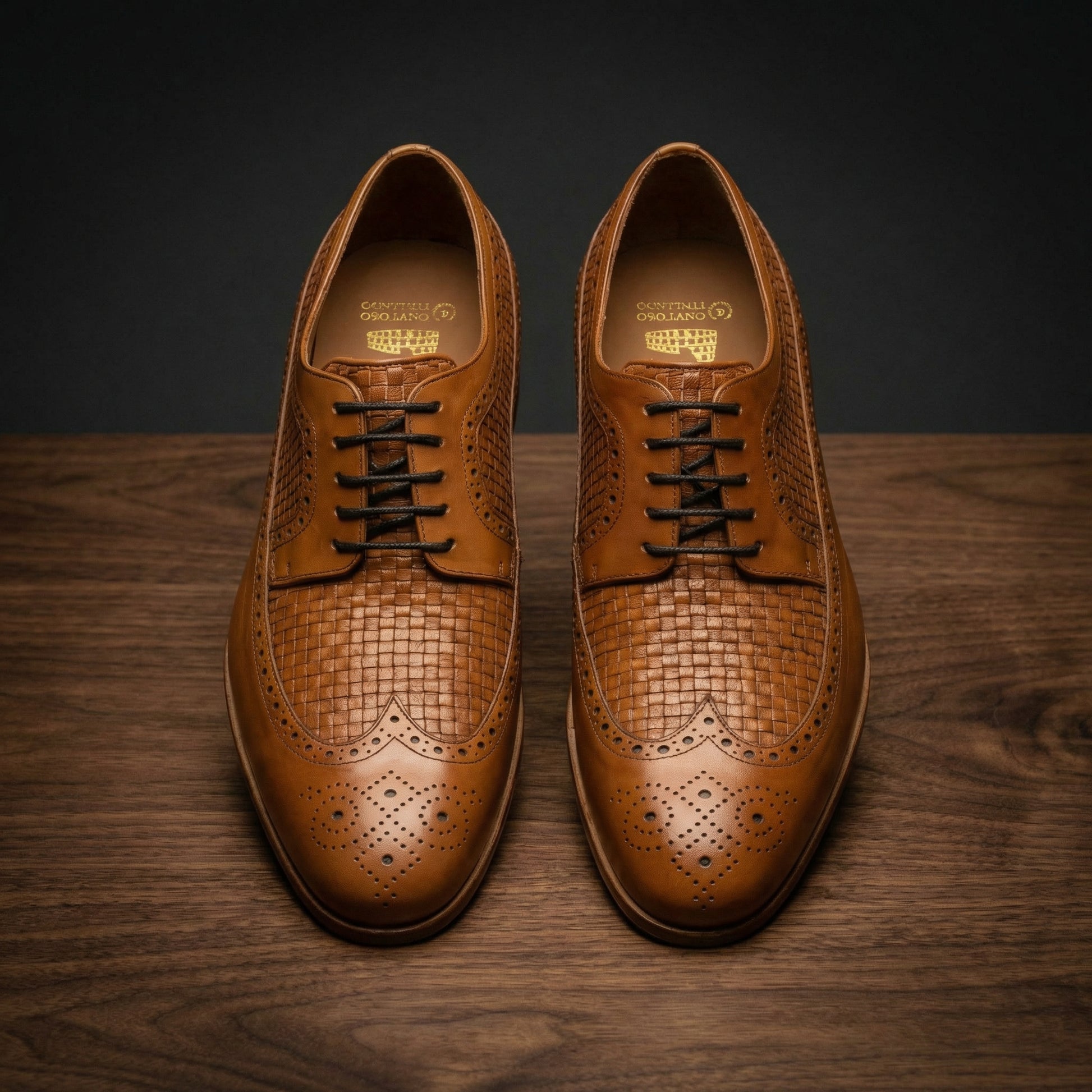 Height Increasing Tan Braided Leather Norwood Brogue Derby Shoes