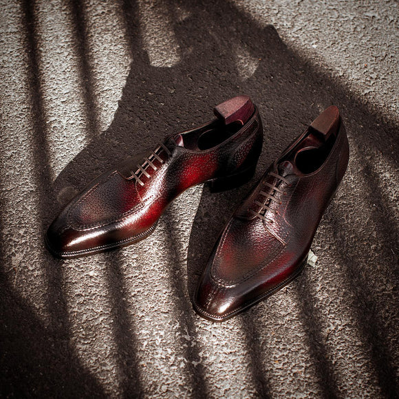 Burgundy Brown Milled Grain Leather Wroclaw Lace Up Derby Shoes 