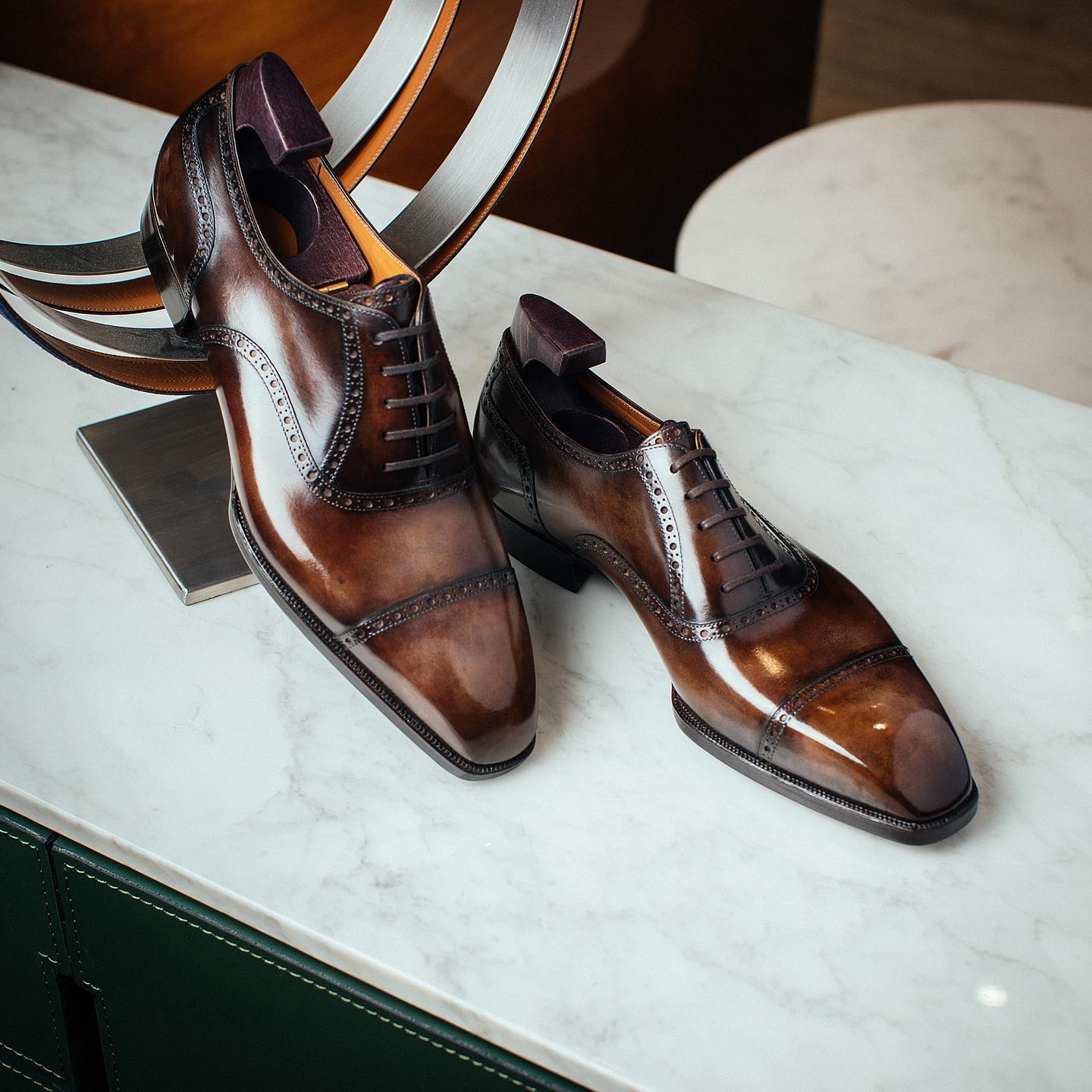 Tan Leather Rimini Brogue Toe Cap Oxford Shoes 