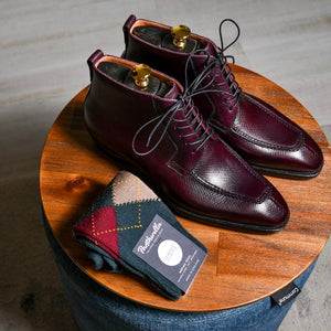 Burgundy Brown Milled Grain Leather Tropea Lace Up Derby Boots 