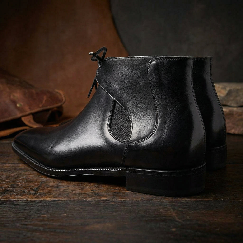 Black Leather Cowra Chelsea Boots