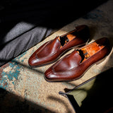Brown Milled Grain Leather Palermo Slip On Loafers 