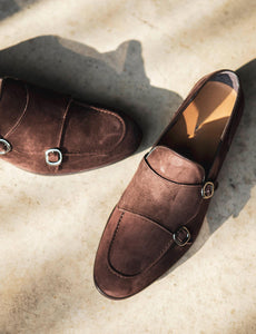 Brown Suede Lungo Monk Straps