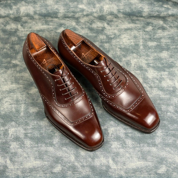 Brown Leather Zarra Brogue Wingtip Oxford Shoes