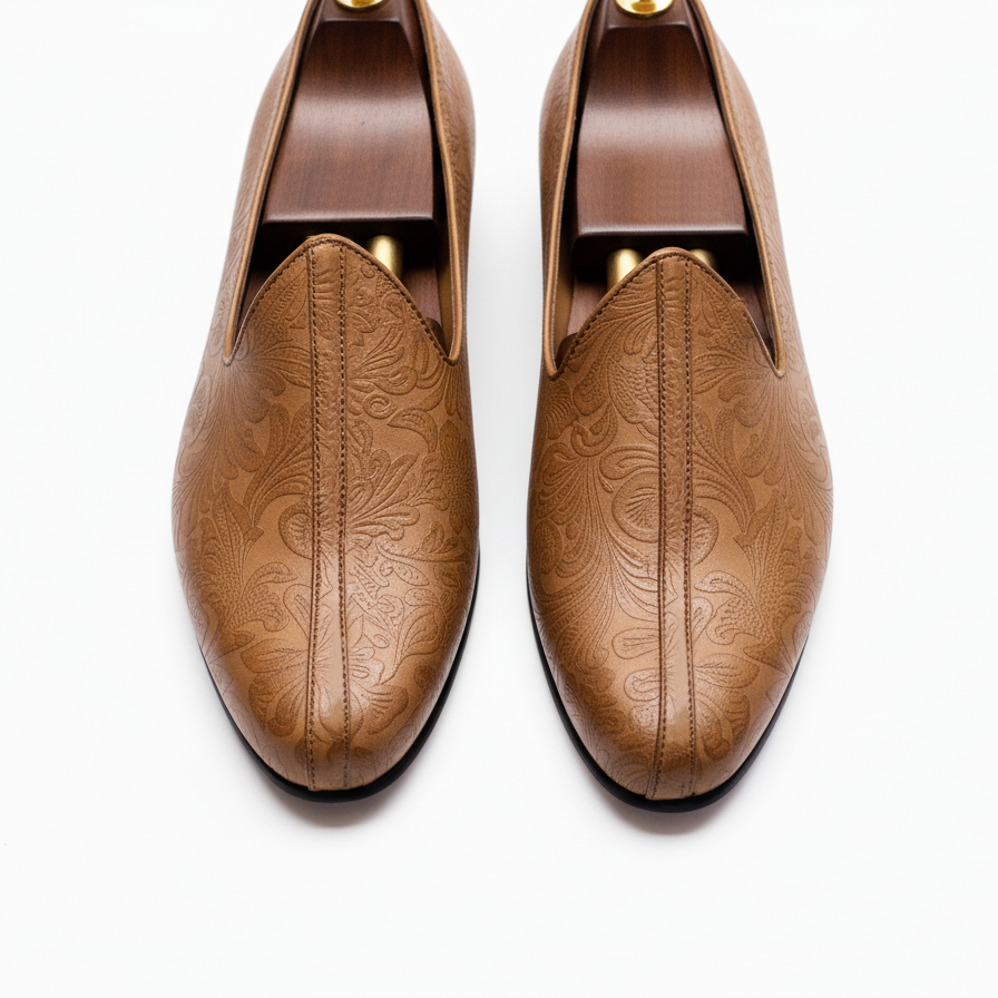 Tan Leather Tana Peshawari Jutti Loafers | Wedding Shoes for Groom | Shoes for Haldi Mehendi Sangeet