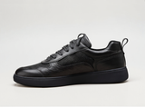 Black Leather Newsara Lace Up Running Sneaker Shoes With Black Sole - Summer 2024 Collection