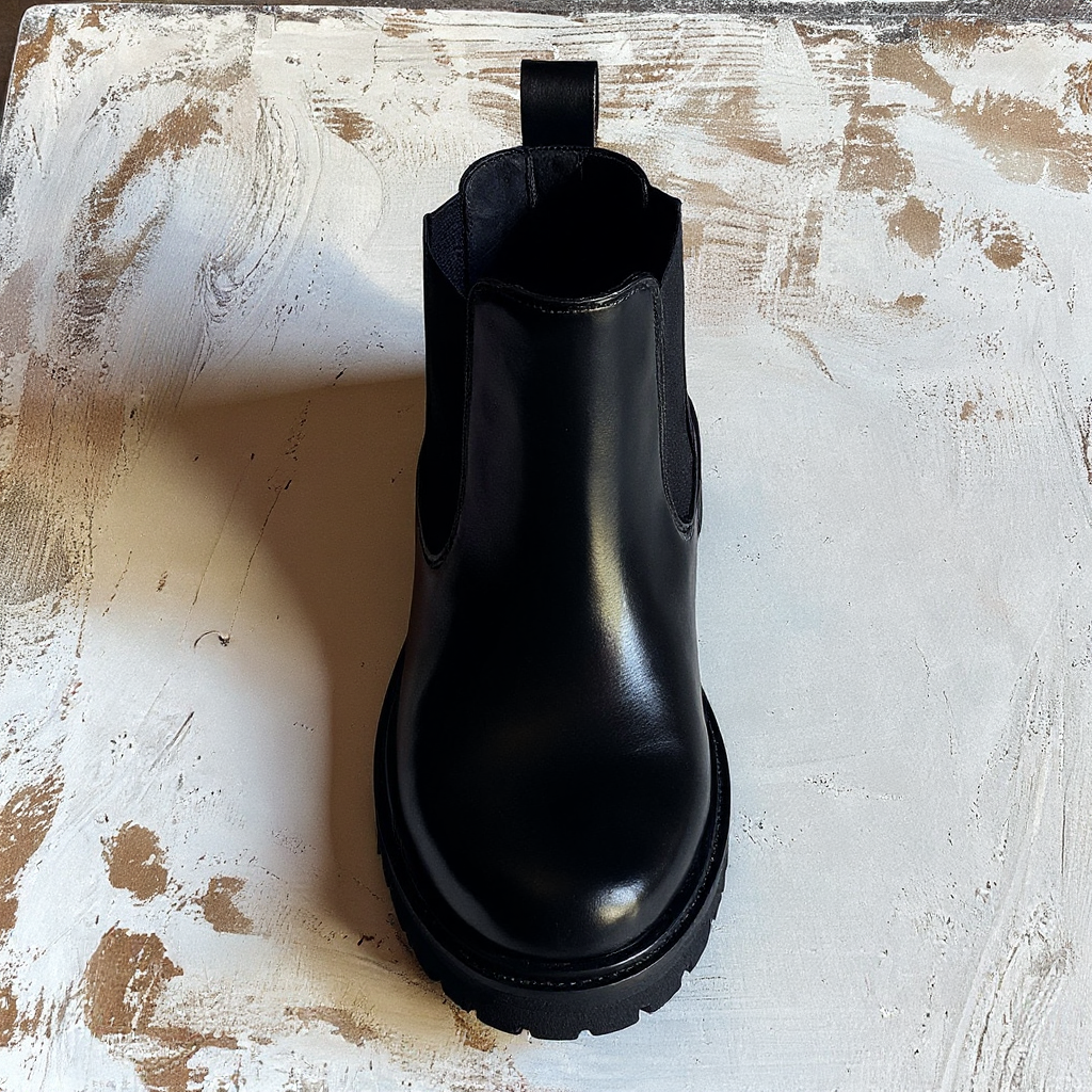 Black Leather Ampelio With Thick Sole Chelsea Boot