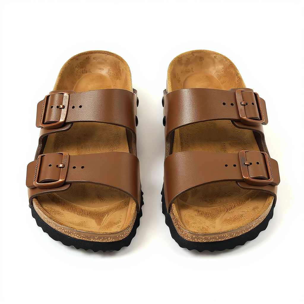 Brown Leather Ease Comfort Slippers with Buckle - Summer 2024 Collection
