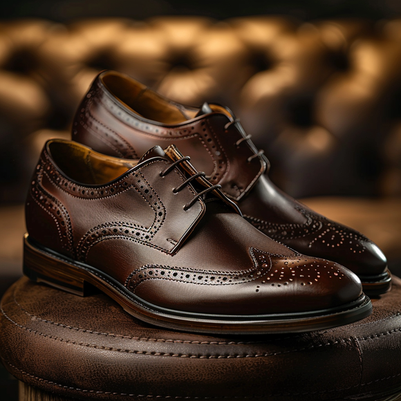 Brown Leather Bryson Brogue Derby Shoes - Formal Shoes