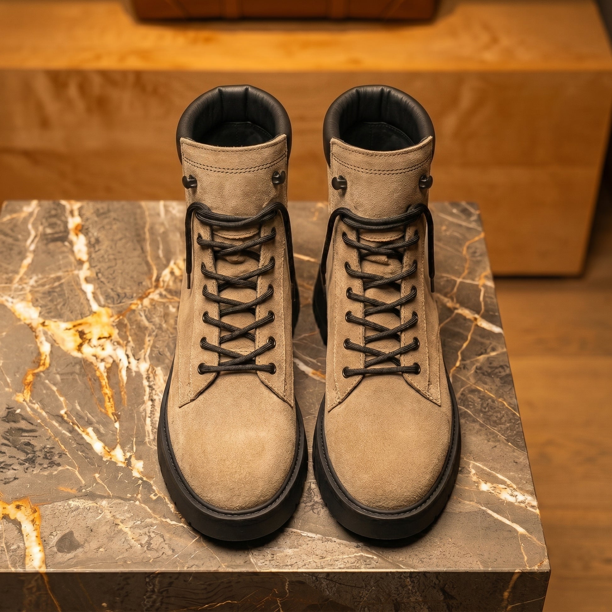 Beige Suede Leather Elvio Combat Boot