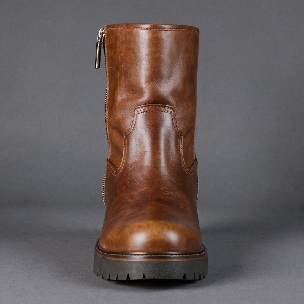 Brown Leather Massimiliano With Thick Sole Zipper Boots