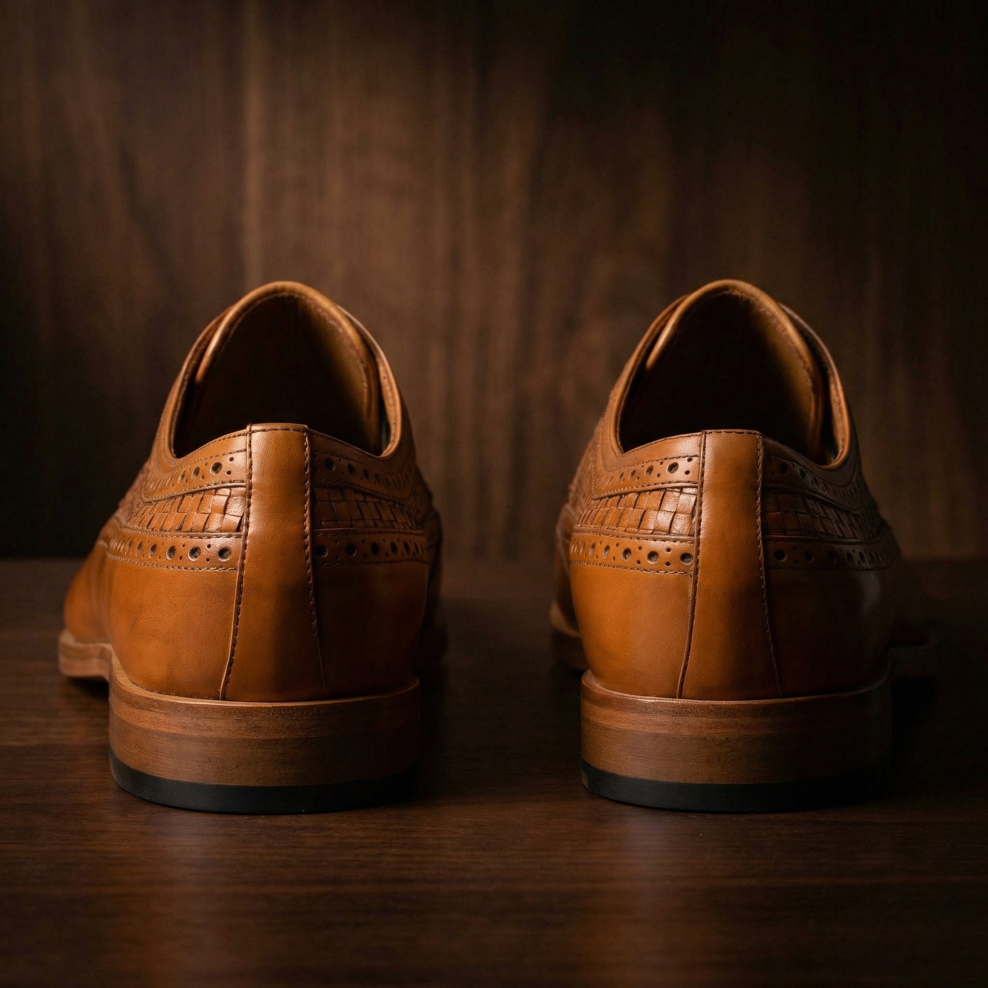 Height Increasing Tan Braided Leather Norwood Brogue Derby Shoes