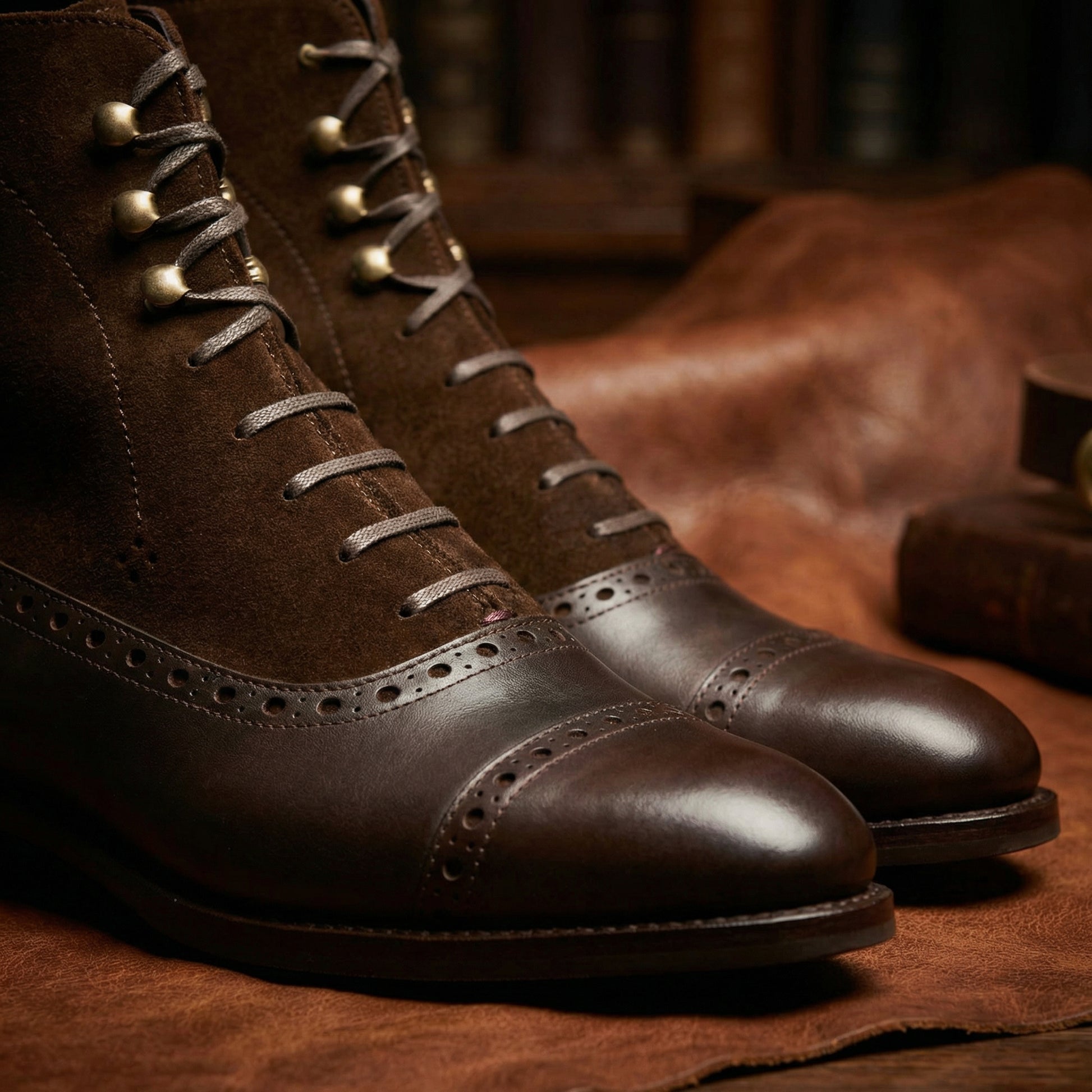 Brown Leather & Suede Clifton Lace Up Boots