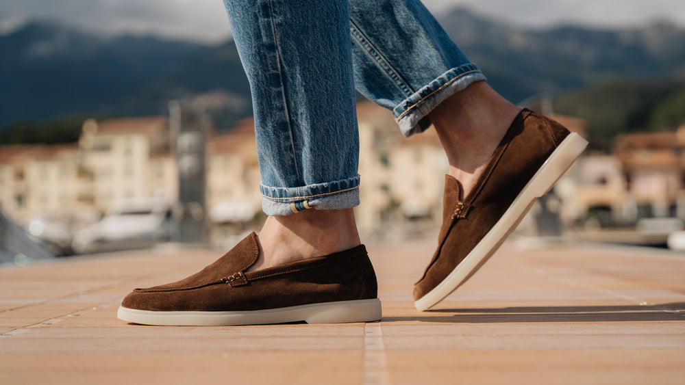 Brown Suede Celeste Calm Loafers with White Sole - Summer 2024 Collection