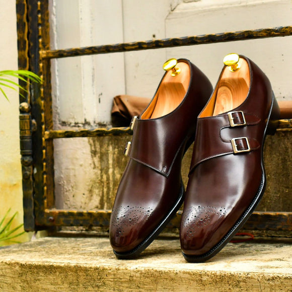 Brown Leather Marbella Buckle Double Monk Straps - AW24