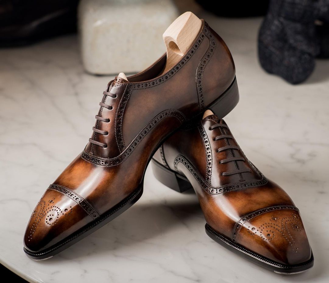 Tan Leather Nantes Brogue Toe Cap Oxford Shoes