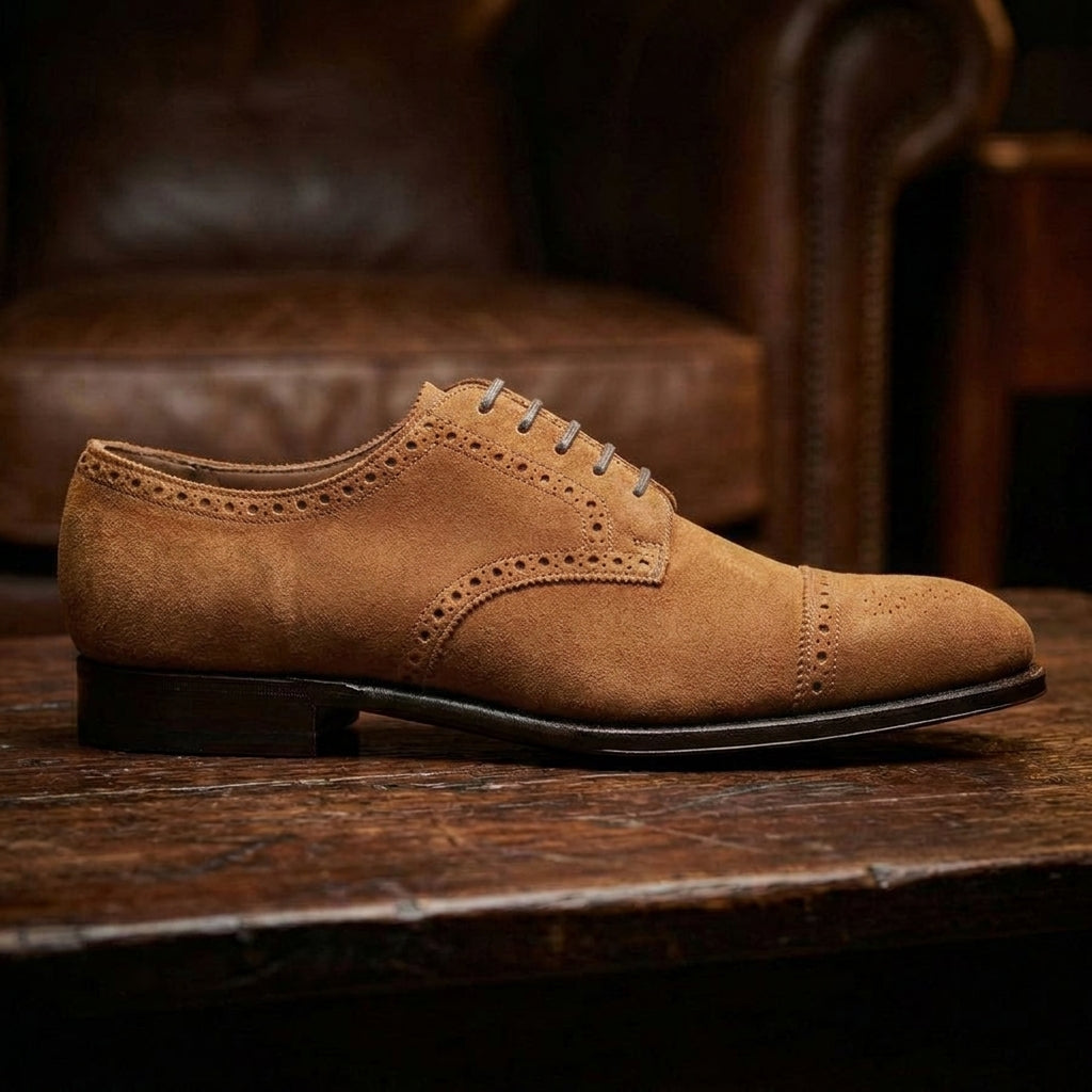 Tan Suede Friars Brogue Derby Shoes