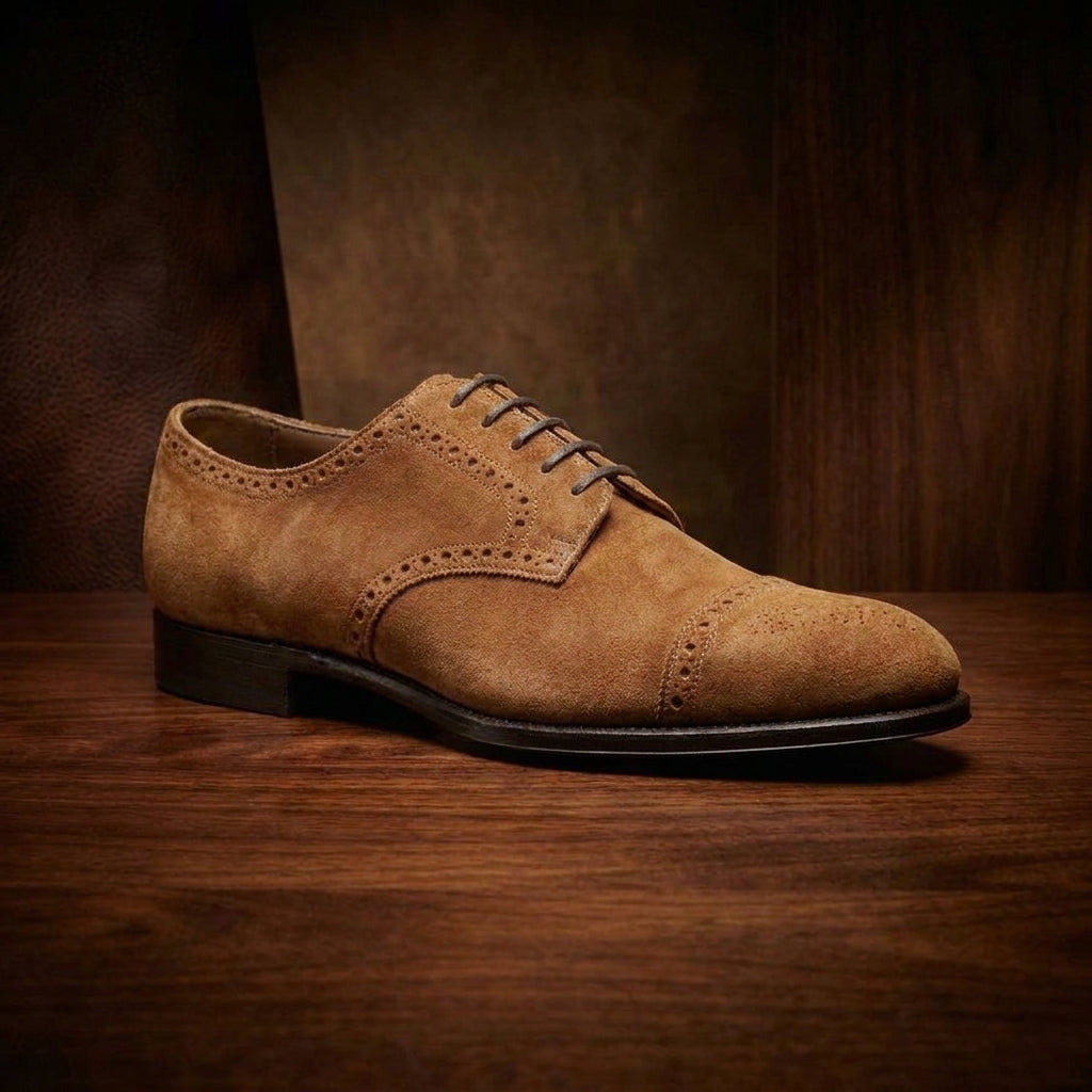Tan Suede Friars Brogue Derby Shoes