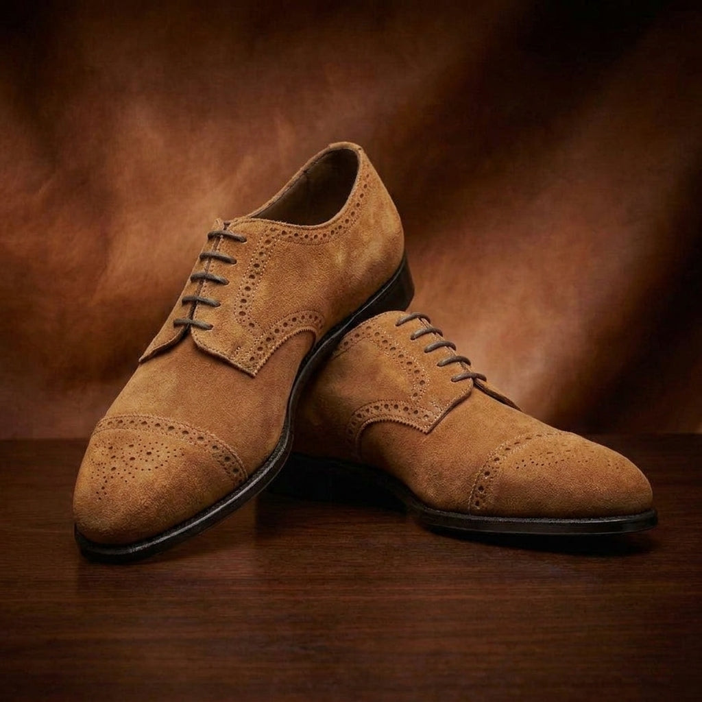 Tan Suede Friars Brogue Derby Shoes