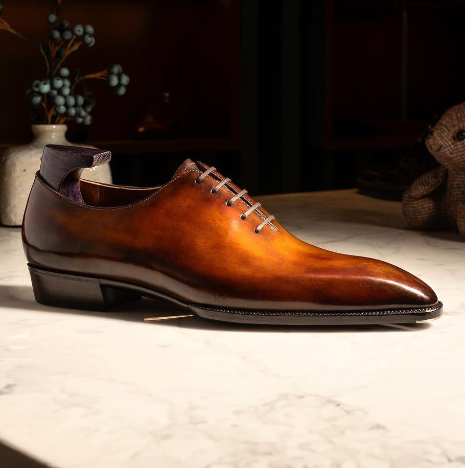 Tan Leather Sorano Whole Cut Lace Up Oxford Shoes 