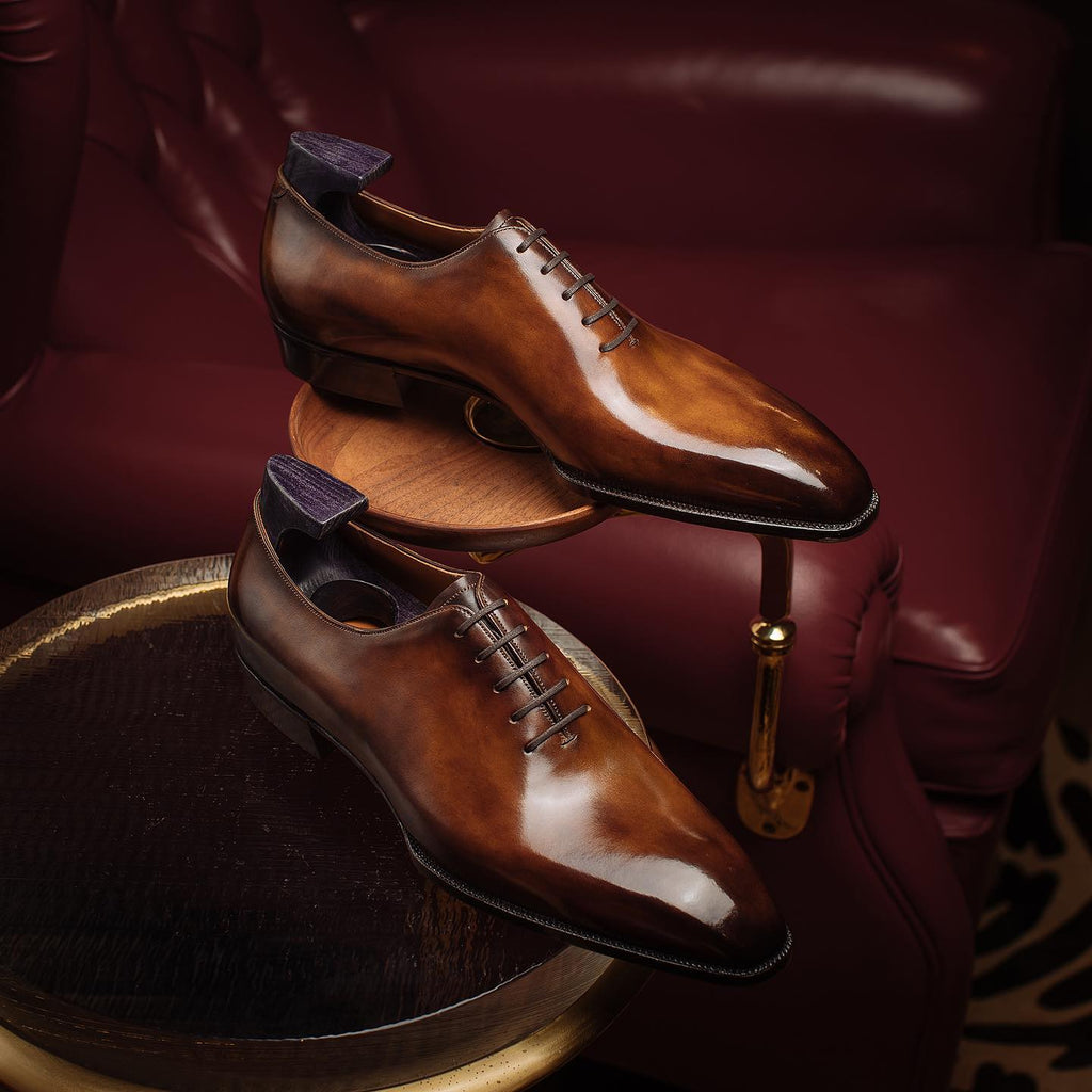 Tan Leather Sorano Whole Cut Lace Up Oxford Shoes 