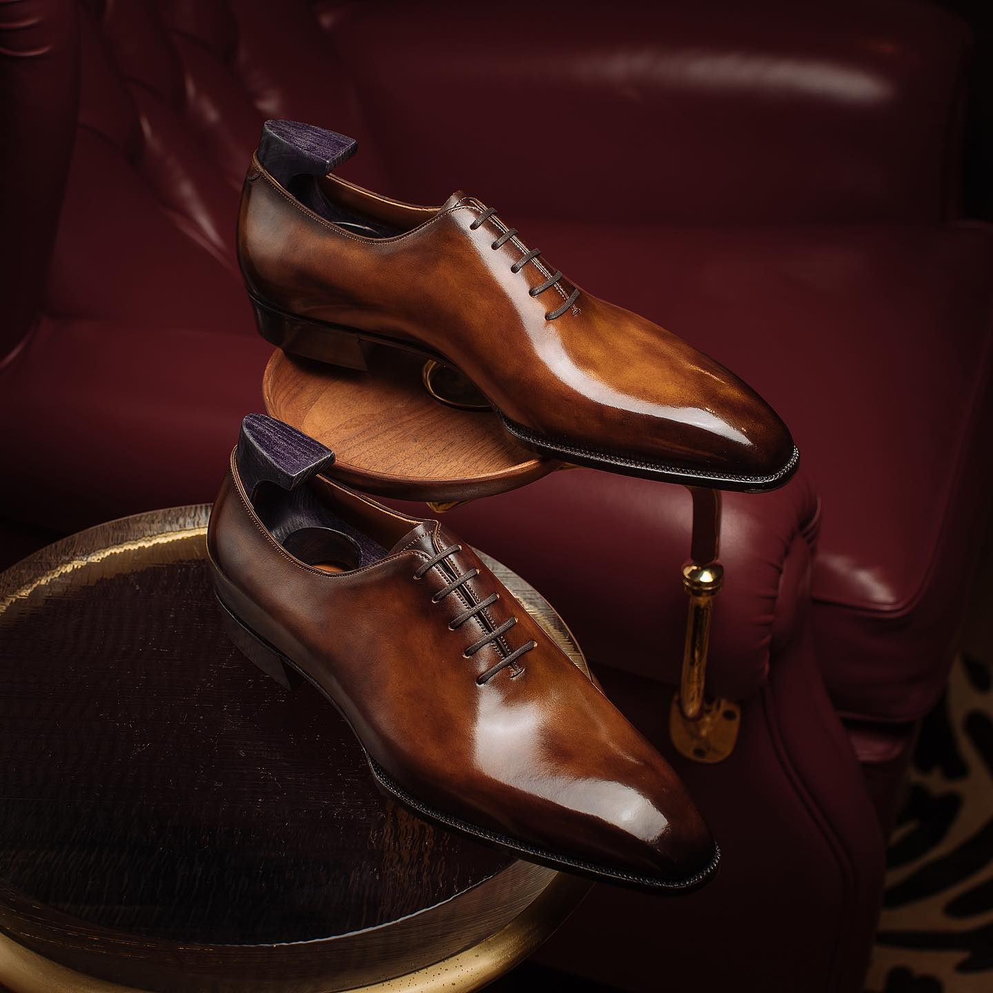 Tan Leather Sorano Whole Cut Lace Up Oxford Shoes 