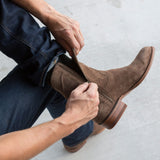 Height Increasing Beige Suede Bastrop Slip On Zipper Western Cowboy Boots - AW24