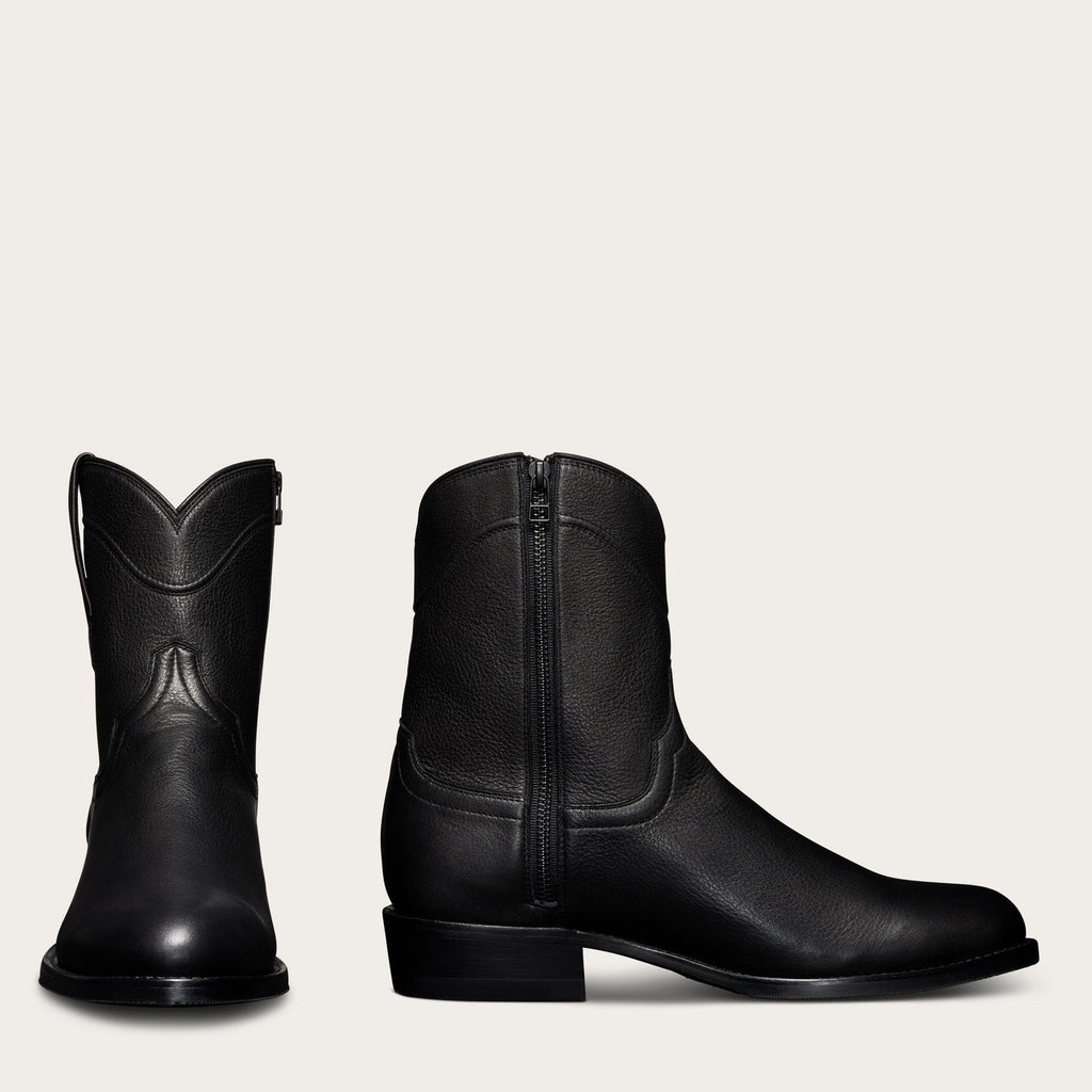 Height Increasing Black Leather Bastrop Slip On Zipper Western Cowboy Boots - AW24