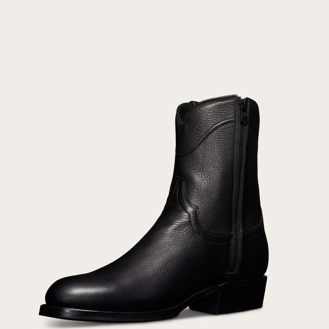 Black Leather Bastrop Slip On Zipper Western Cowboy Boots - AW24: The Royale Collection