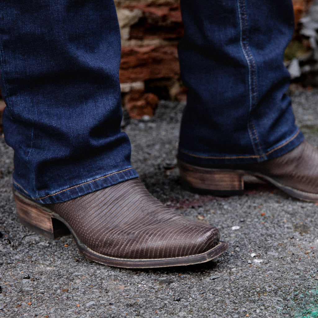 Height Increasing Brown Reptile Print Leather Beewin Slip On Zipper Western Cowboy Boots - AW24
