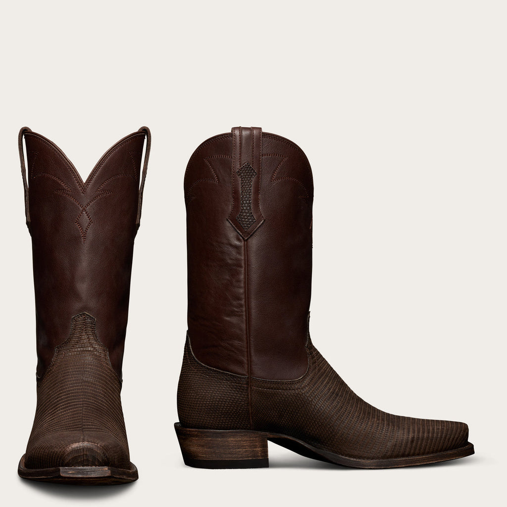 Brown Reptile Print Leather Beewin Slip On Western Cowboy Boots