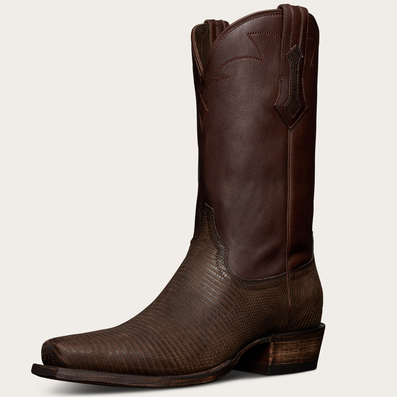 Brown Reptile Print Leather Beewin Slip On Western Cowboy Boots