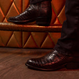 Brown Croc Print Leather Bastrop Slip On Zipper Western Cowboy Boots - AW24