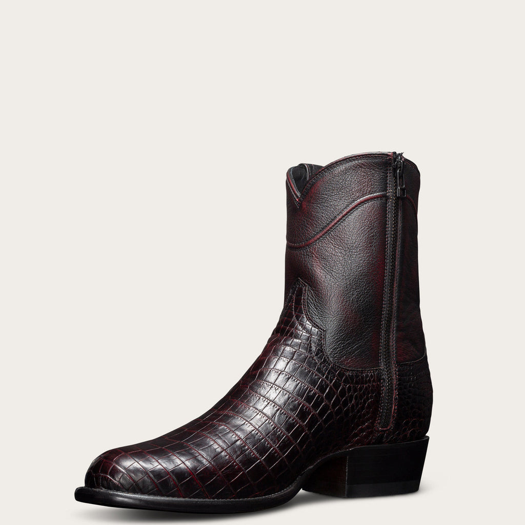 Brown Croc Print Leather Bastrop Slip On Zipper Western Cowboy Boots - AW24