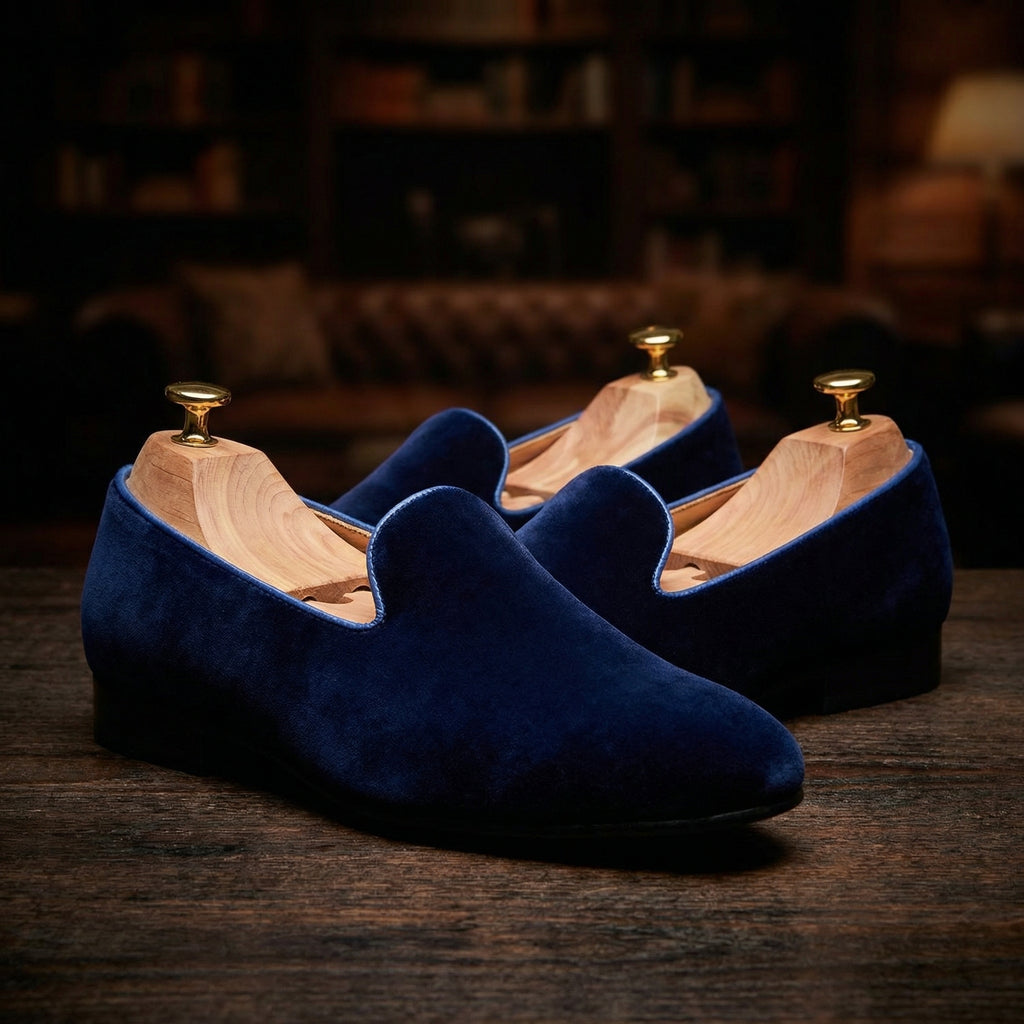 Blue Velvet Beers Embroidered Loafers