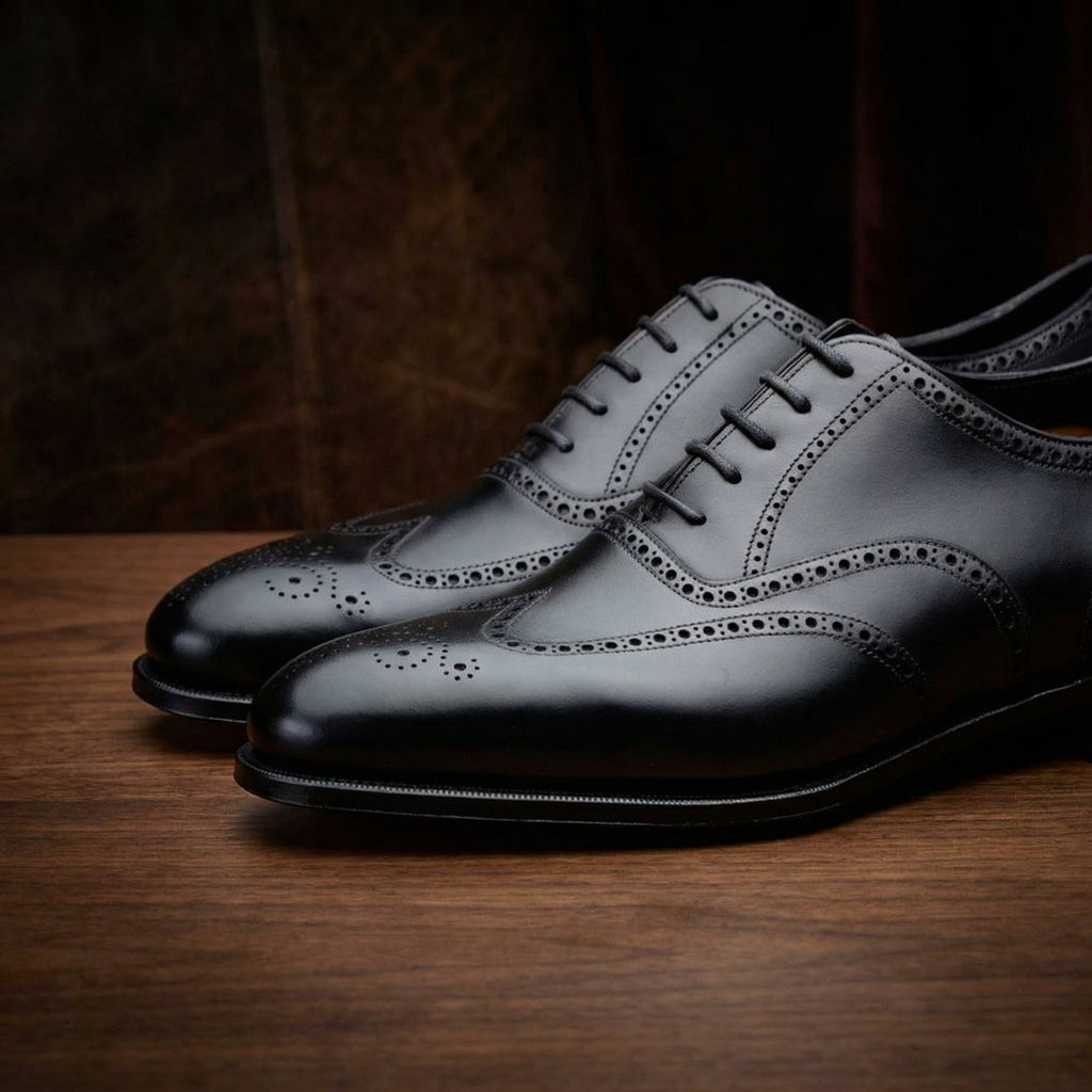 Height Increasing Black Leather Gedling Brogue Oxfords