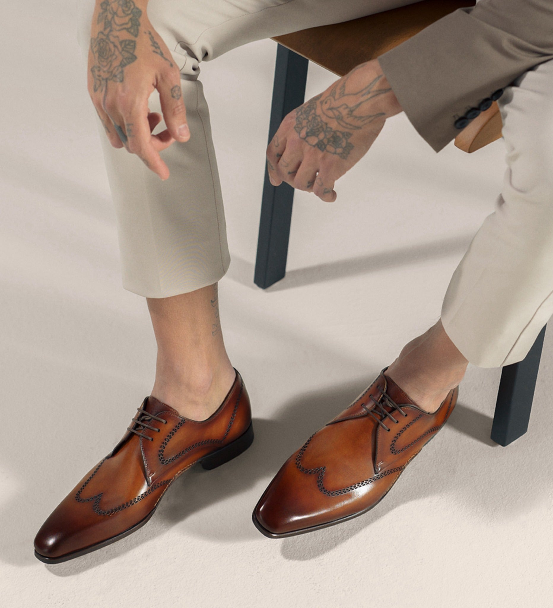 Tan Leather Niklaus Lace Up Bogue Wingtip Derby Shoes