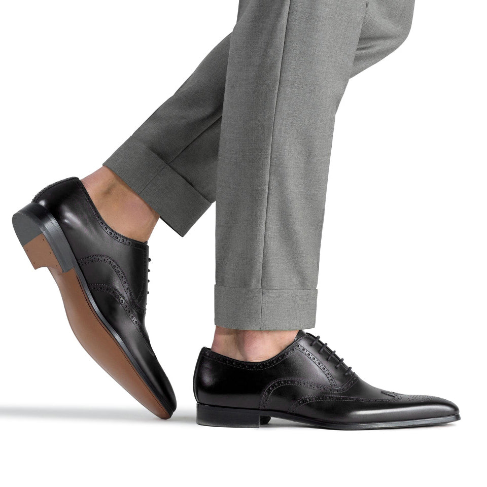 Black Leather Corvin Brogue Wingtip Oxfords