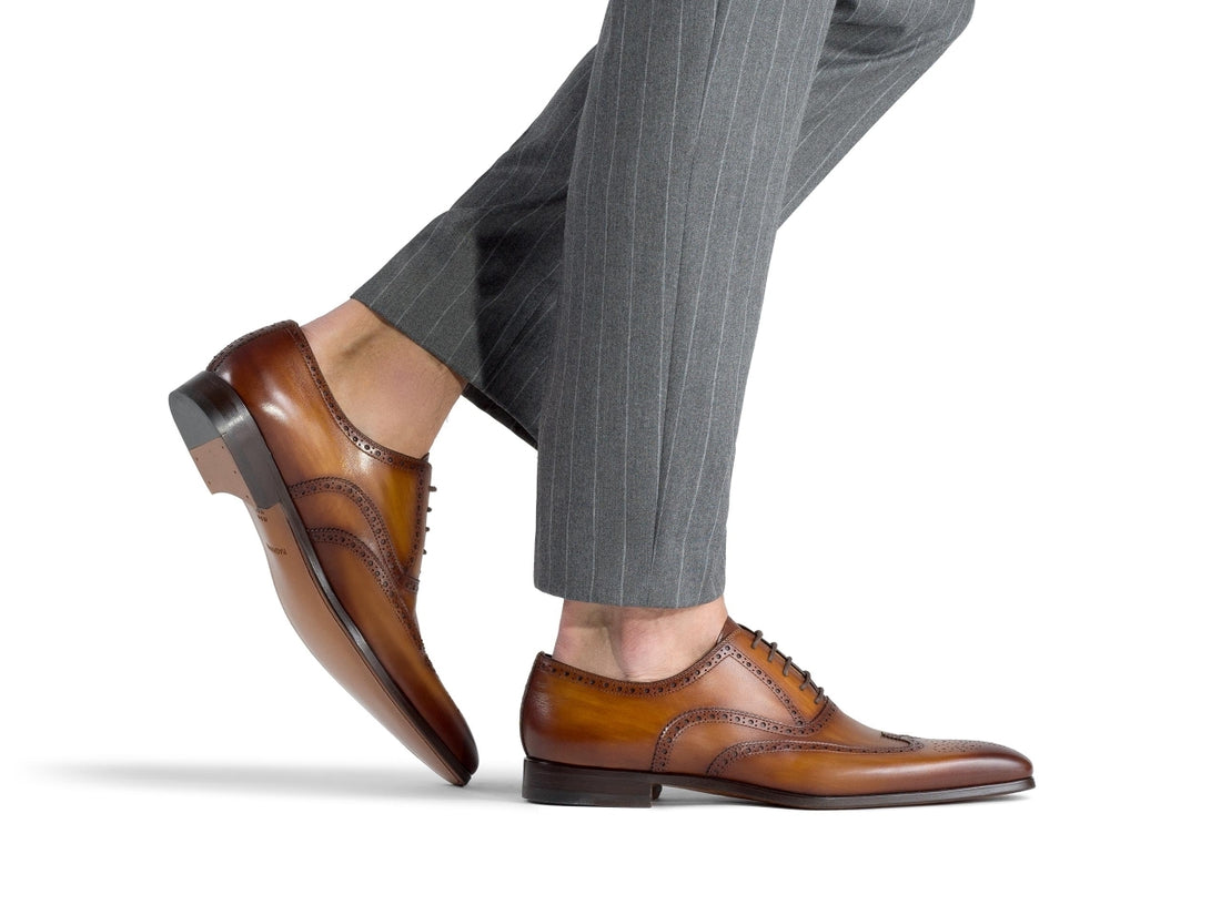 Tan Leather Simeon Lace Up Bogue Wingtip Oxfords