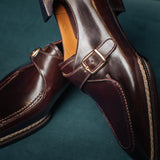 Brown Leather Toledo Buckle Single Monk Straps with Norwegian Welting 