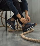 Navy Blue Suede and Grey Leather Nausori Lace Up Running Sneaker Shoes