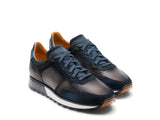 Navy Blue Suede and Grey Leather Nausori Lace Up Running Sneaker Shoes