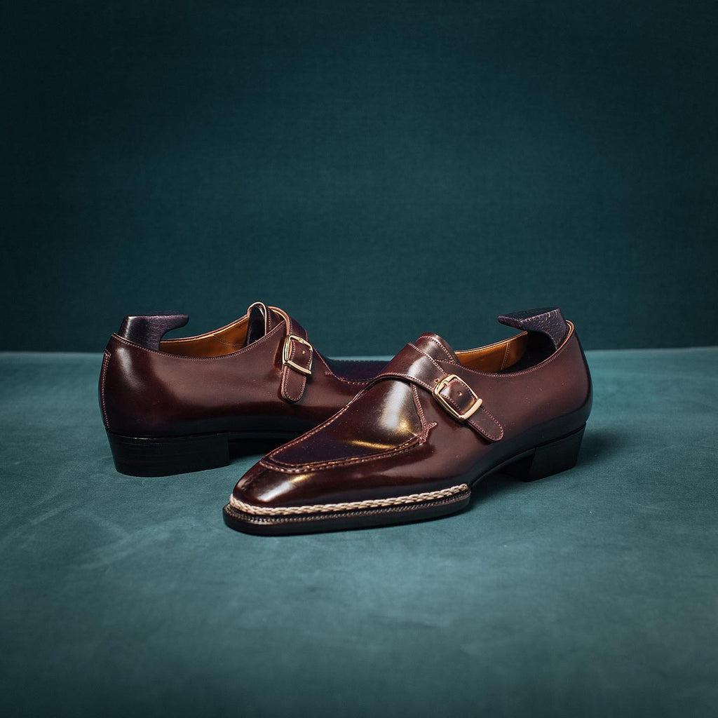 Brown Leather Toledo Buckle Single Monk Straps with Norwegian Welting 