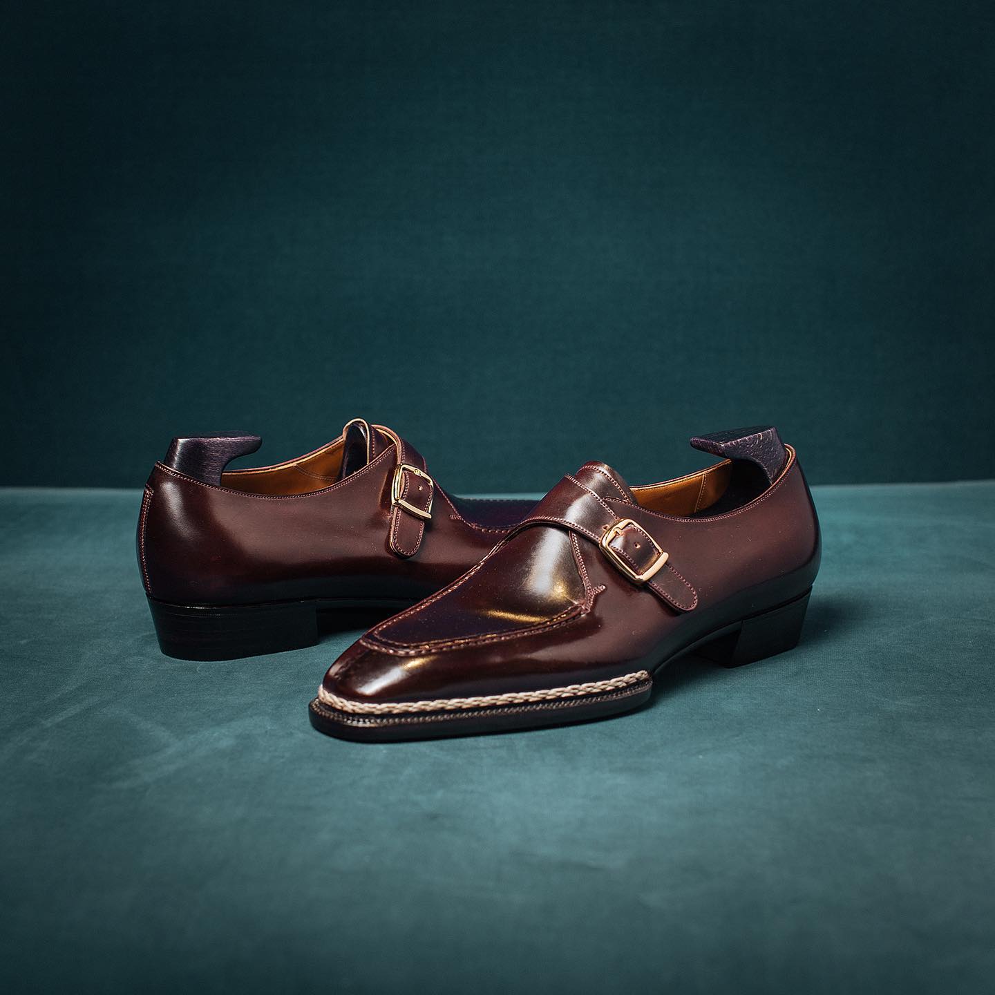 Brown Leather Toledo Buckle Single Monk Straps with Norwegian Welting 