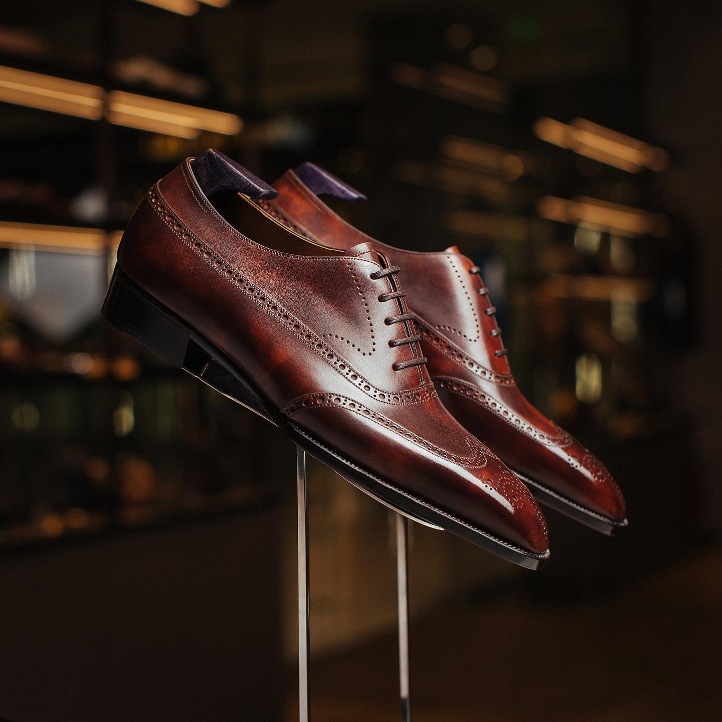 Fire Tan Leather Modena Brogue Wingtip Oxford Shoes
