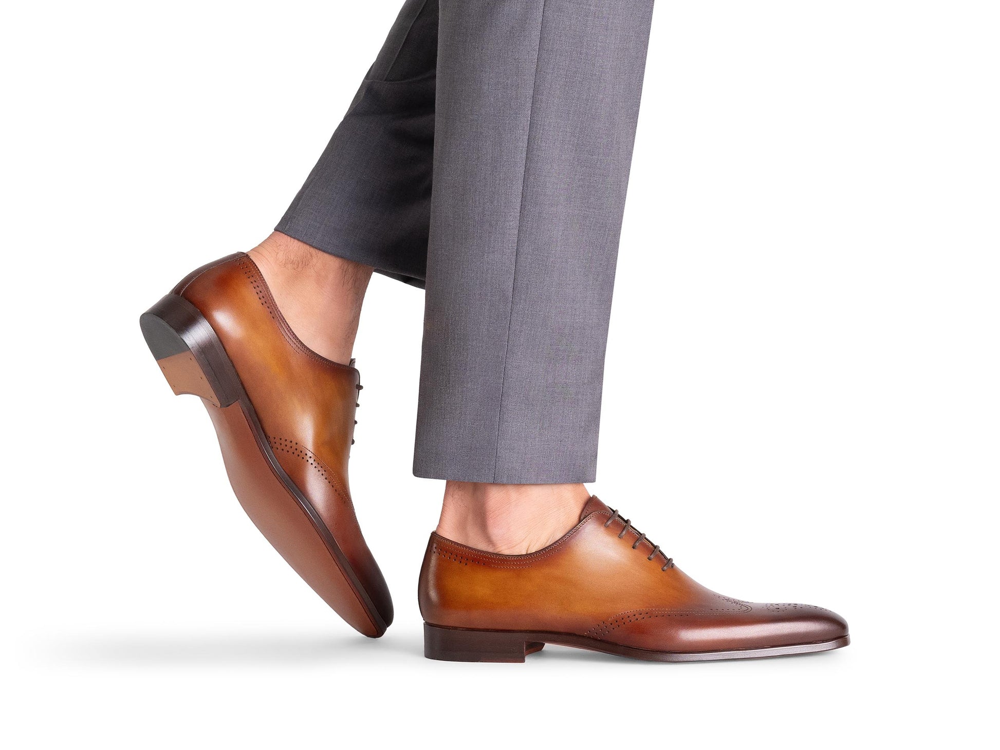 Tan Leather Naunet Lace Up Brogue Modern Wingtip Whole Cut Oxfords