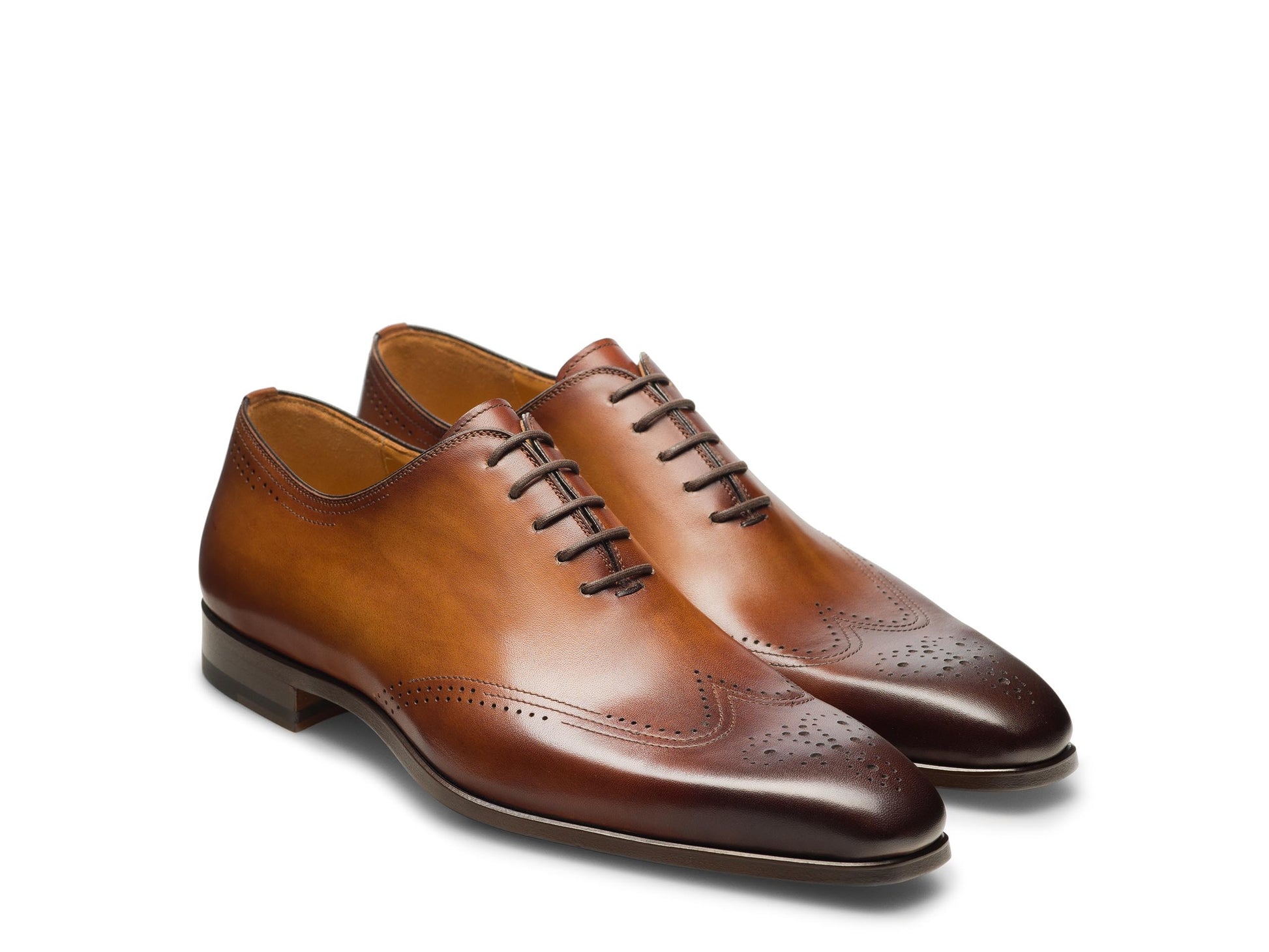 Tan Leather Naunet Lace Up Brogue Modern Wingtip Whole Cut Oxfords
